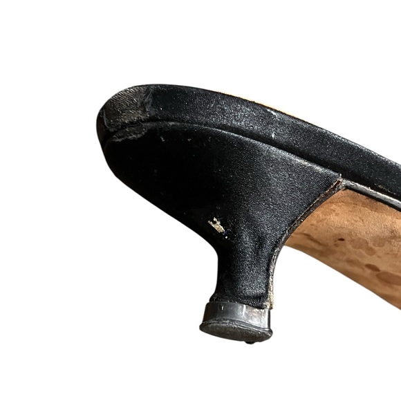 Vintage CHANEL Satin Cap Toe Mule Kitten Heels 39.5 CC Bow AUTHENTIC - Picture 11 of 13